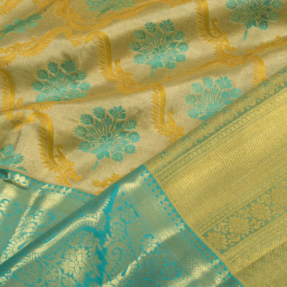 Handloom Pure Zari Jacquard Kanjivaram Tissue Silk Saree with Floral Design and Diamond Pallu
