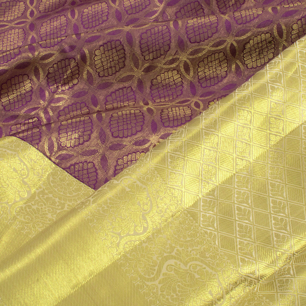 Handloom Pure Zari Jacquard Kanjivaram Tissue Silk Saree with Floral Design and Peacock Border