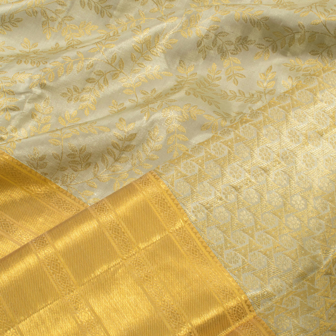 Handloom Pure Zari Jacquard Kanjivaram Tissue Silk Saree with Floral Design and Bavanji Border