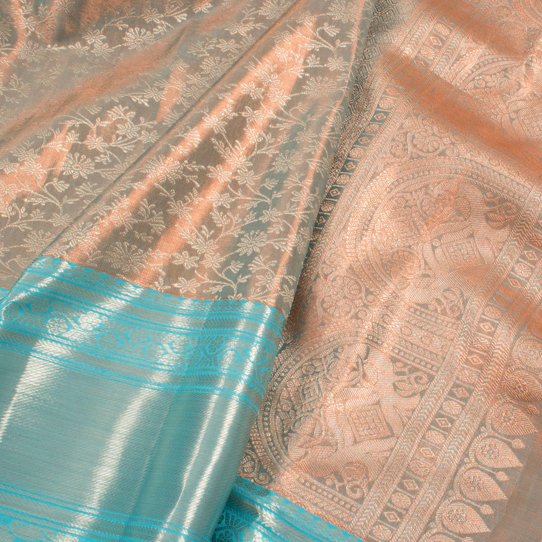 Handloom Pure Silk Bridal Jacquard Kanjivaram Tissue Saree with Floral Design and Bavanji Peacock Border