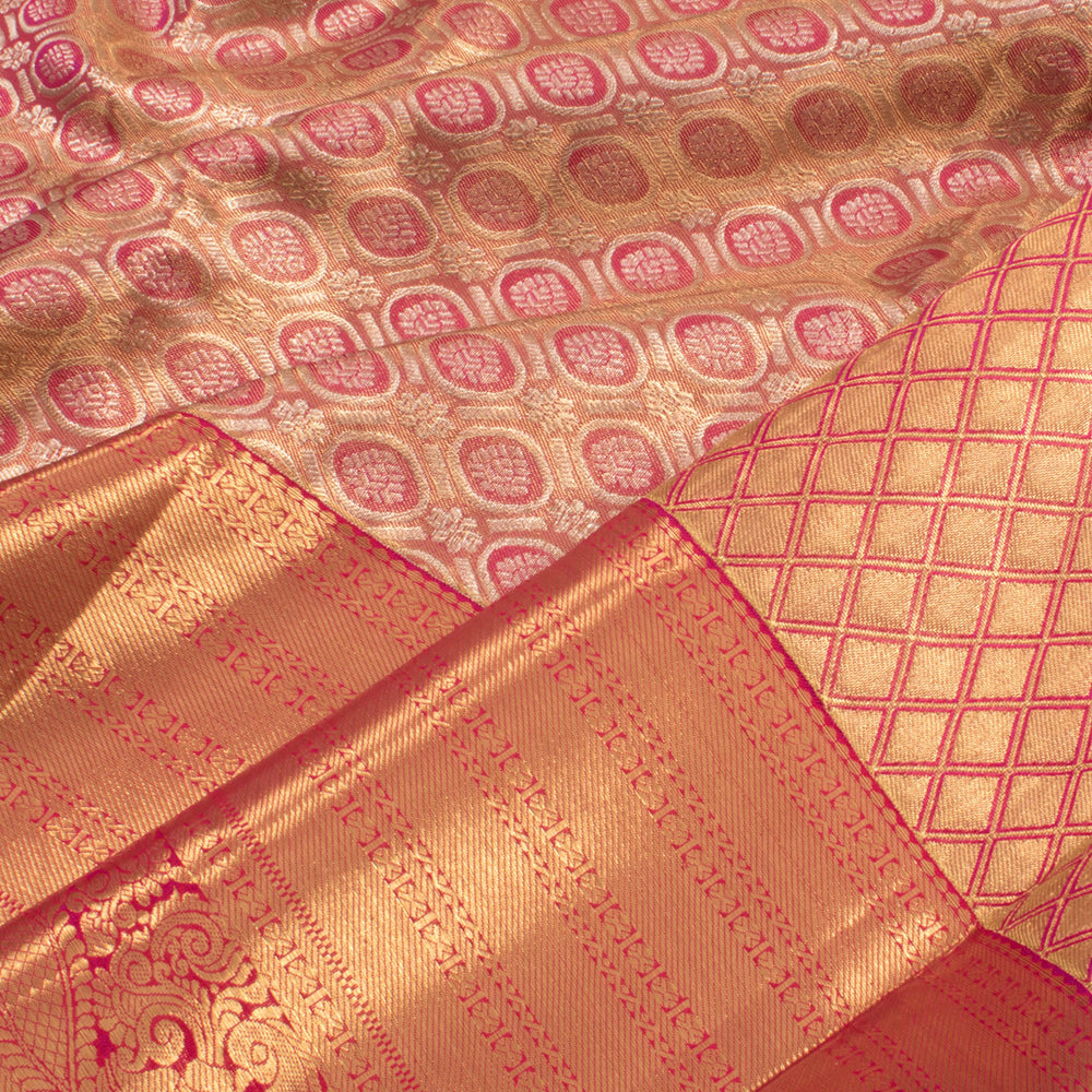Handloom Pure Silk Bridal Jacquard Kanjivaram Tissue Saree with Floral Motifs and Peacock Border