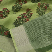 Printed Bhagalpur Linen Saree with Floral Motifs and Zari Border