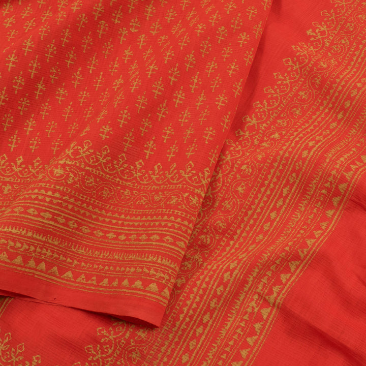 Hand Block Printed Mangalgiri Cotton Saree with Floral Motifs