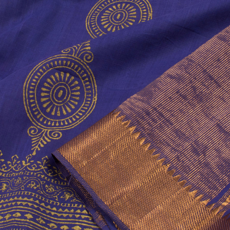 Hand Block Printed Mangalgiri Silk Cotton Saree with Zari Border