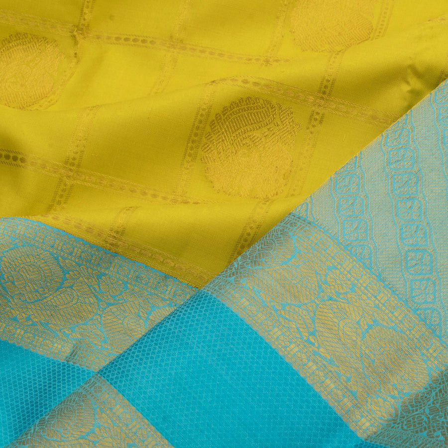 Handloom Pure Zari Korvai Kanjivaram Silk Saree with Checks Design Peacock Motifs and Diamond Border