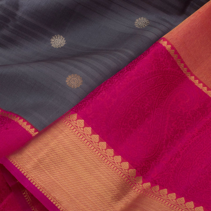 Handloom Pure Zari Korvai Kanjivaram Silk Saree with Floral Motifs and Jacquard Paisley Bavanji Border