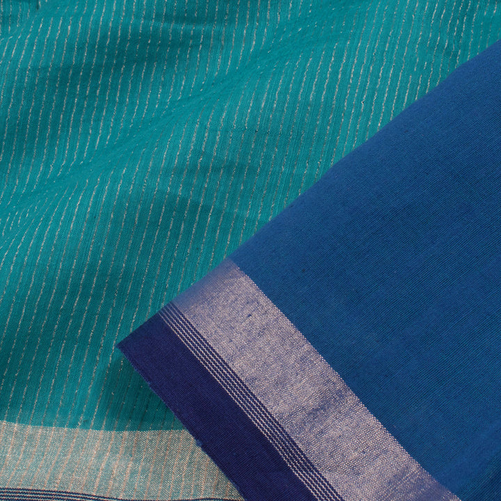 Handloom Bengal Cotton Saree with Silver Zari Stripes Design