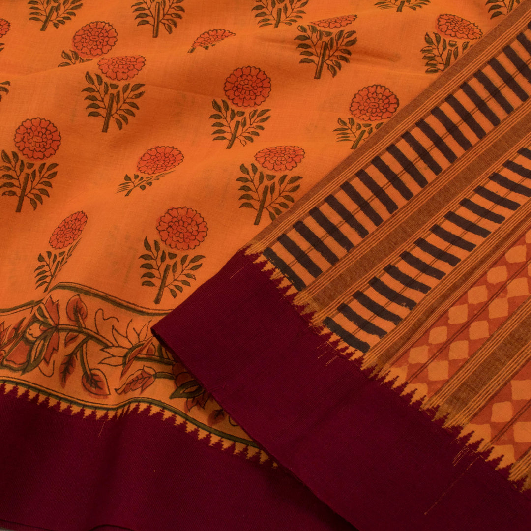 Hand Block Printed Mangalgiri Cotton Saree 10056934
