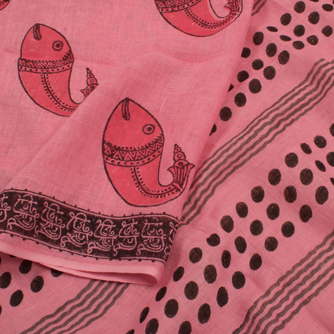 Hand Block Printed Linen Saree 10057154
