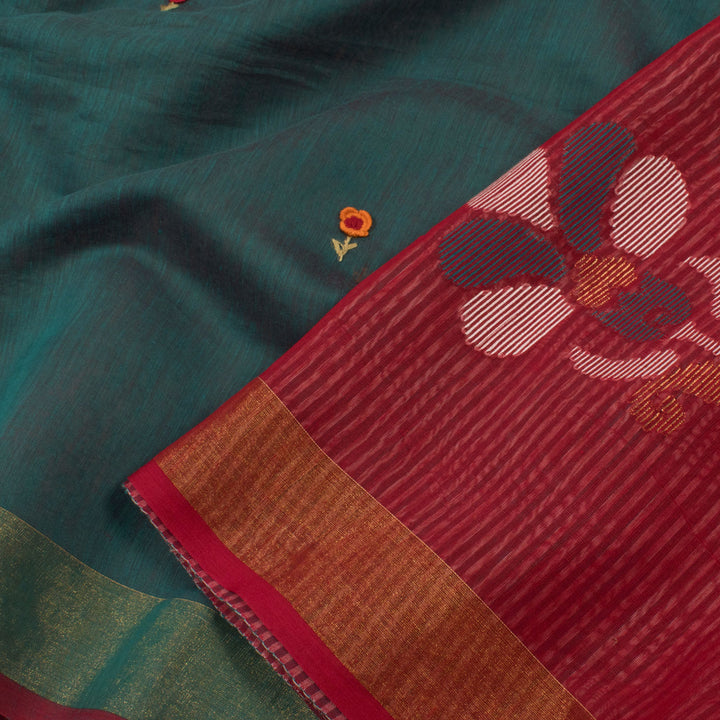 Hand Embroidered Silk Cotton Saree 10057238