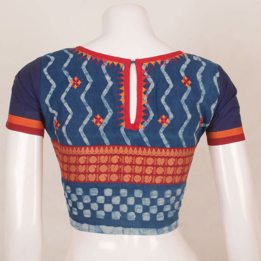 Handcrafted Dabu Printed Cotton Blouse with Kutchi, Mirror Work Embroidery and Patti Edgings