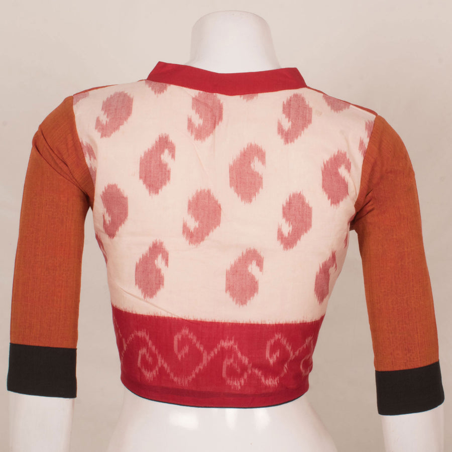 Handcrafted Cotton Blouse with Collar Neck and Ikat Back