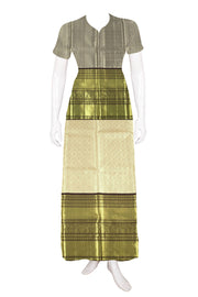 Cream Pure Zari Korvai Kanjivaram Tissue Silk Pattu Pavadai Material 10058086