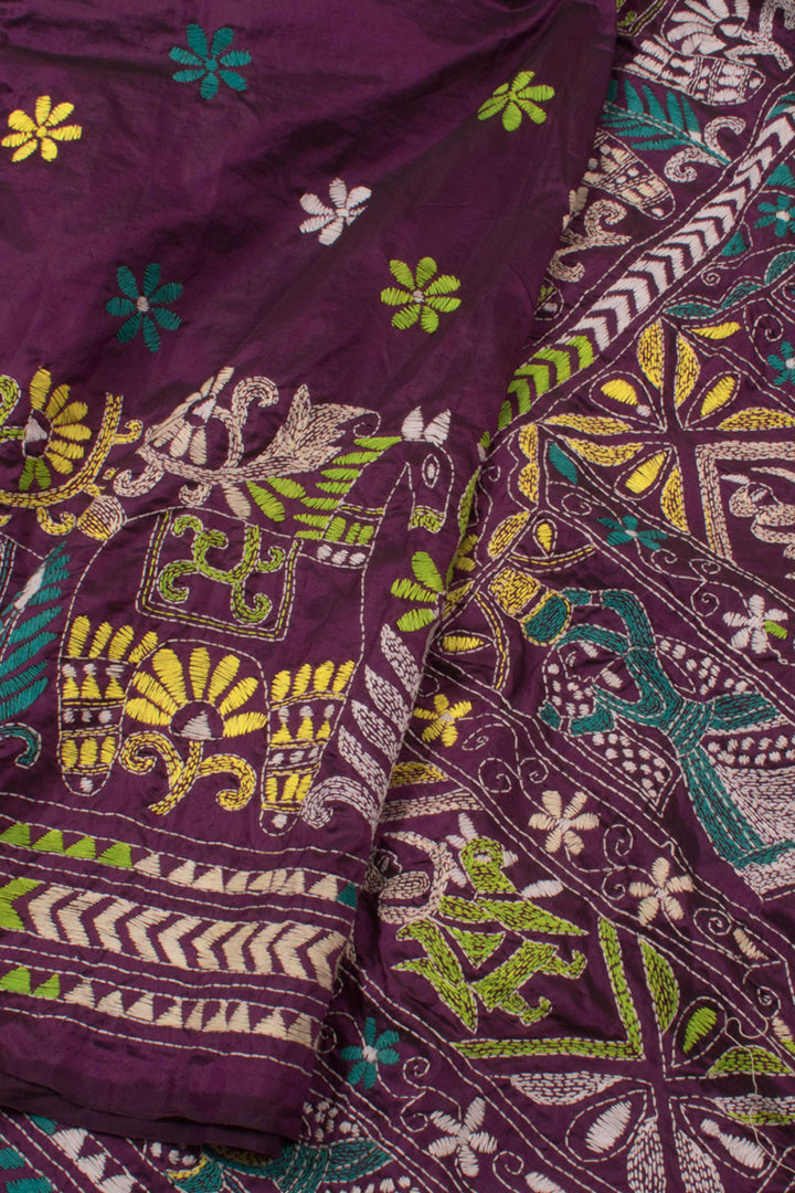 Kantha Embroidered Silk Saree 10058267