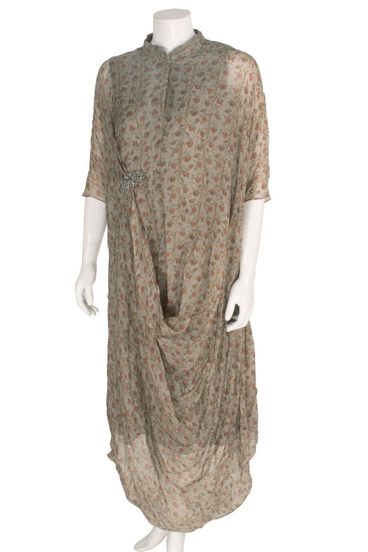 Handcrafted Asymmetrical Digital Printed Silk Dress 10058291