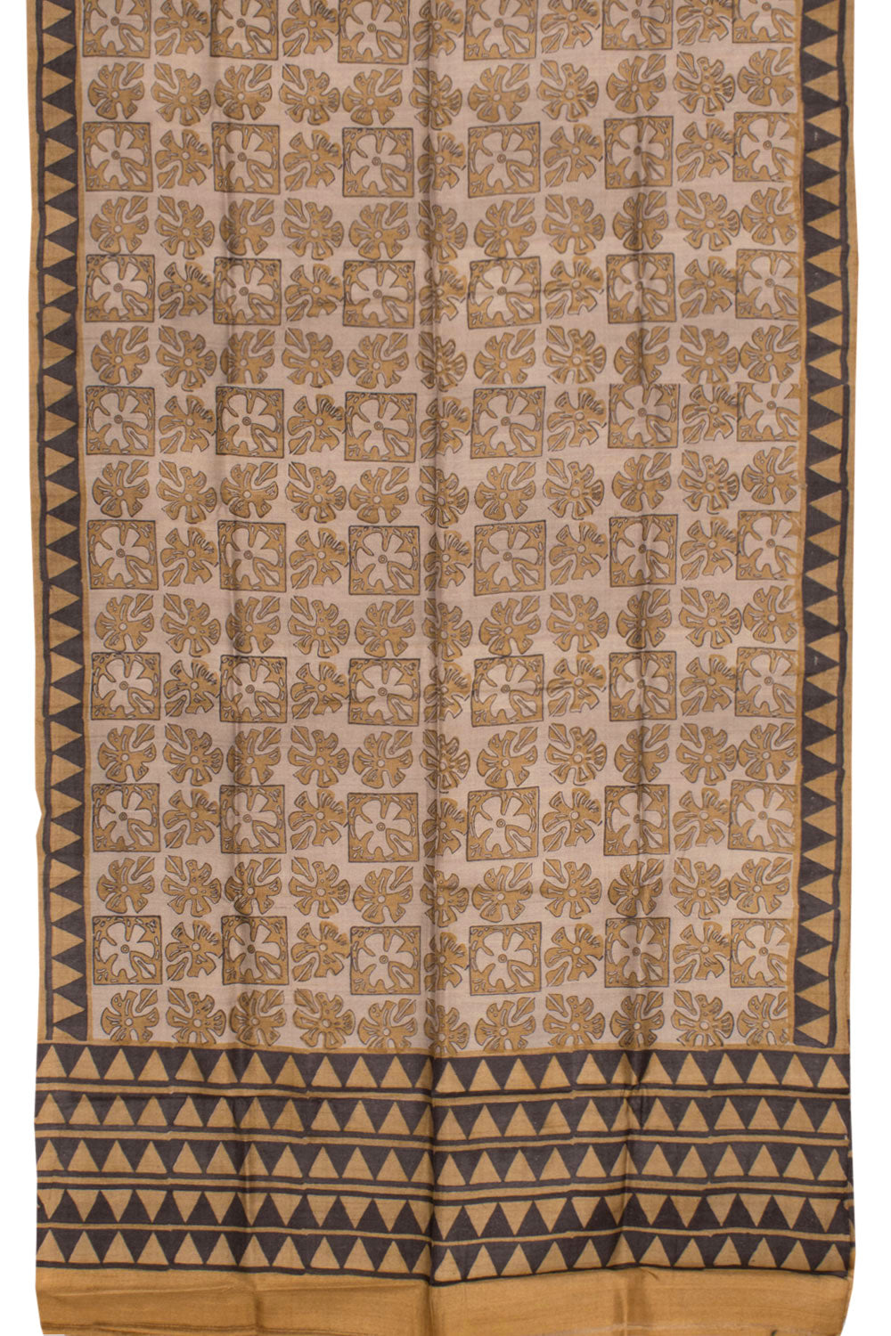 Hand Block Printed Tussar Silk Salwar Suit Material 10058472