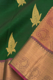 Dark Green Pure Zari Kanjivaram Silk Saree 10059200