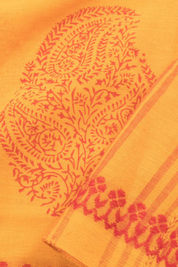 Amber Orange Hand Block Printed Borderless Cotton Saree 10060275