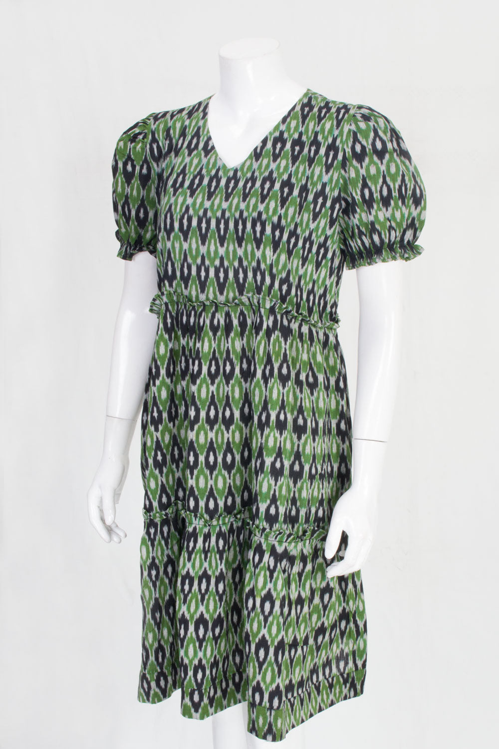 Green Handcrafted Ikat Cotton Dress 10060391
