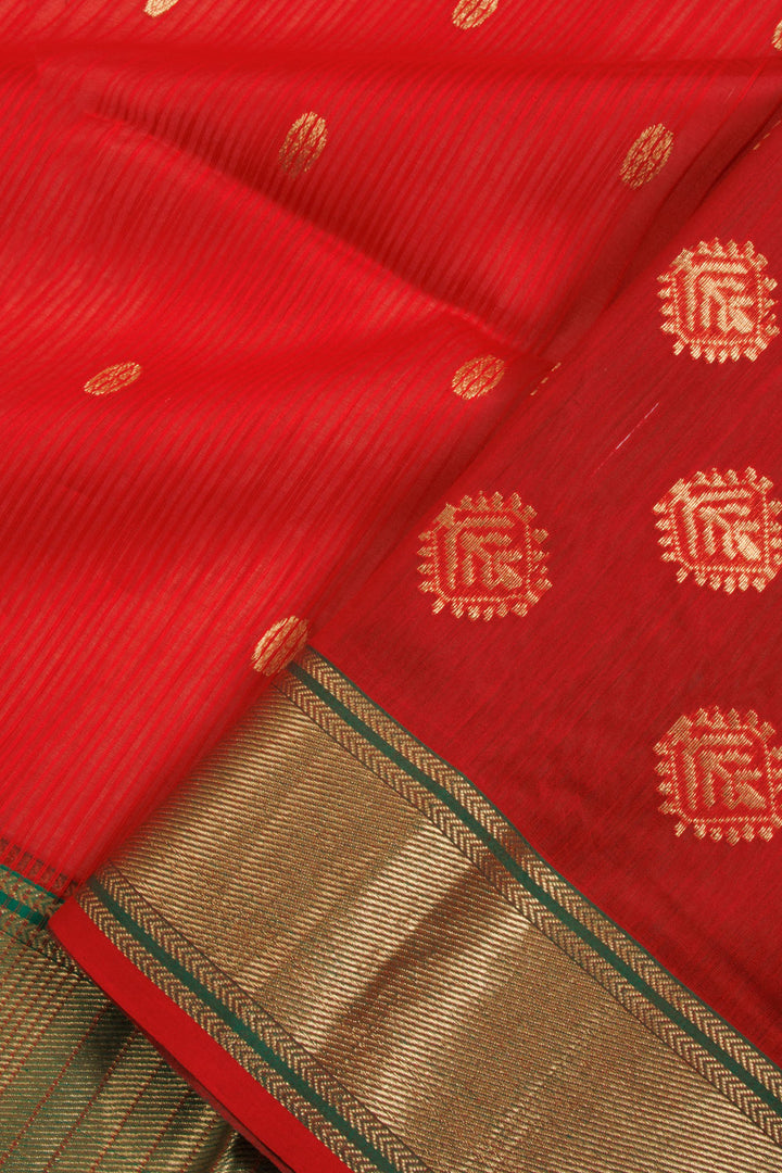 Red Handloom Maheshwari Silk Cotton Saree 10060451