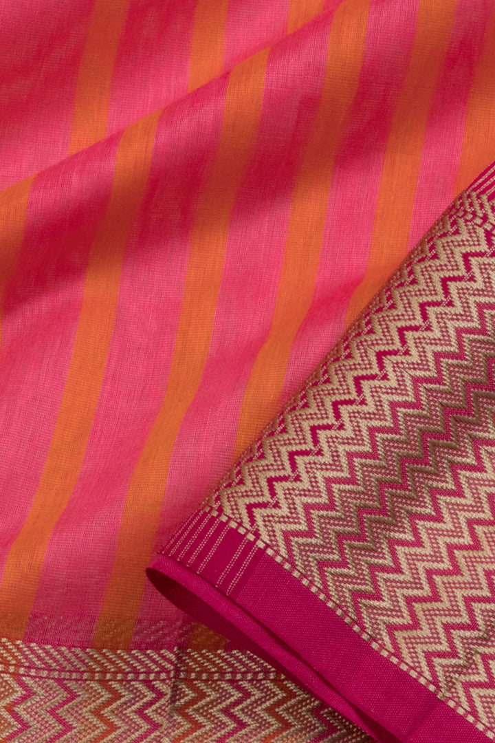 Pink and Orange Double Colour Handloom Maheshwari Silk Cotton Saree 10060466