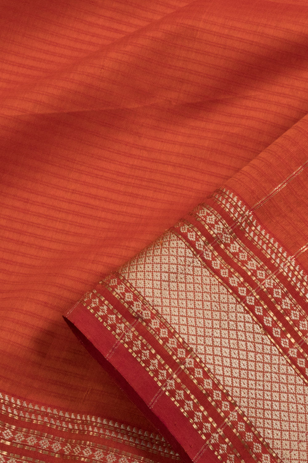 Rust Orange Handloom Maheshwari Silk Cotton Saree 10060467