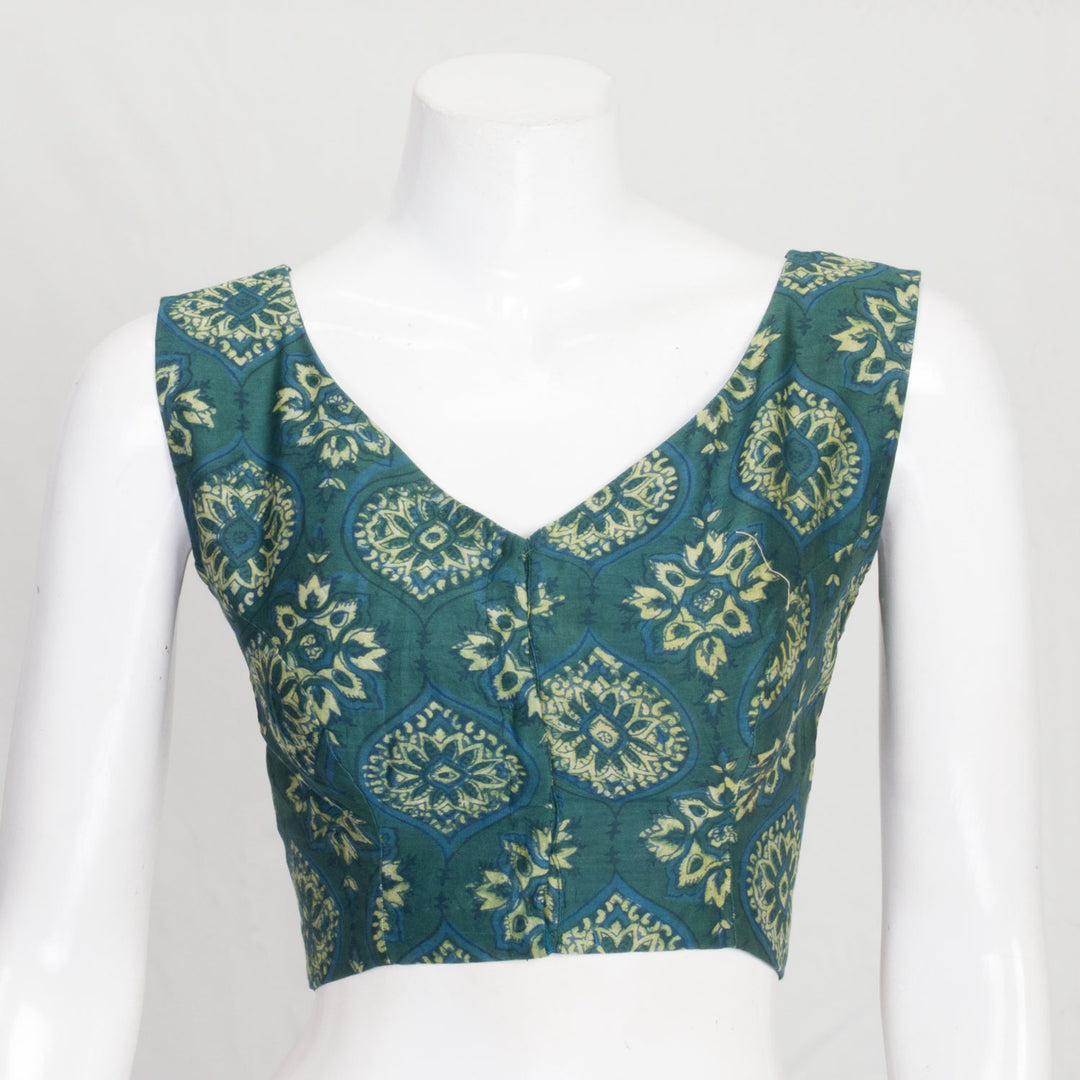Green Ajrakh Printed Cotton Blouse 10061196