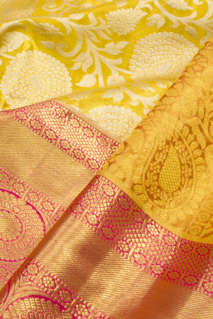 Golden Yellow Handloom Pure Silk Tissue Zari Dharmavaram Saree 10061231
