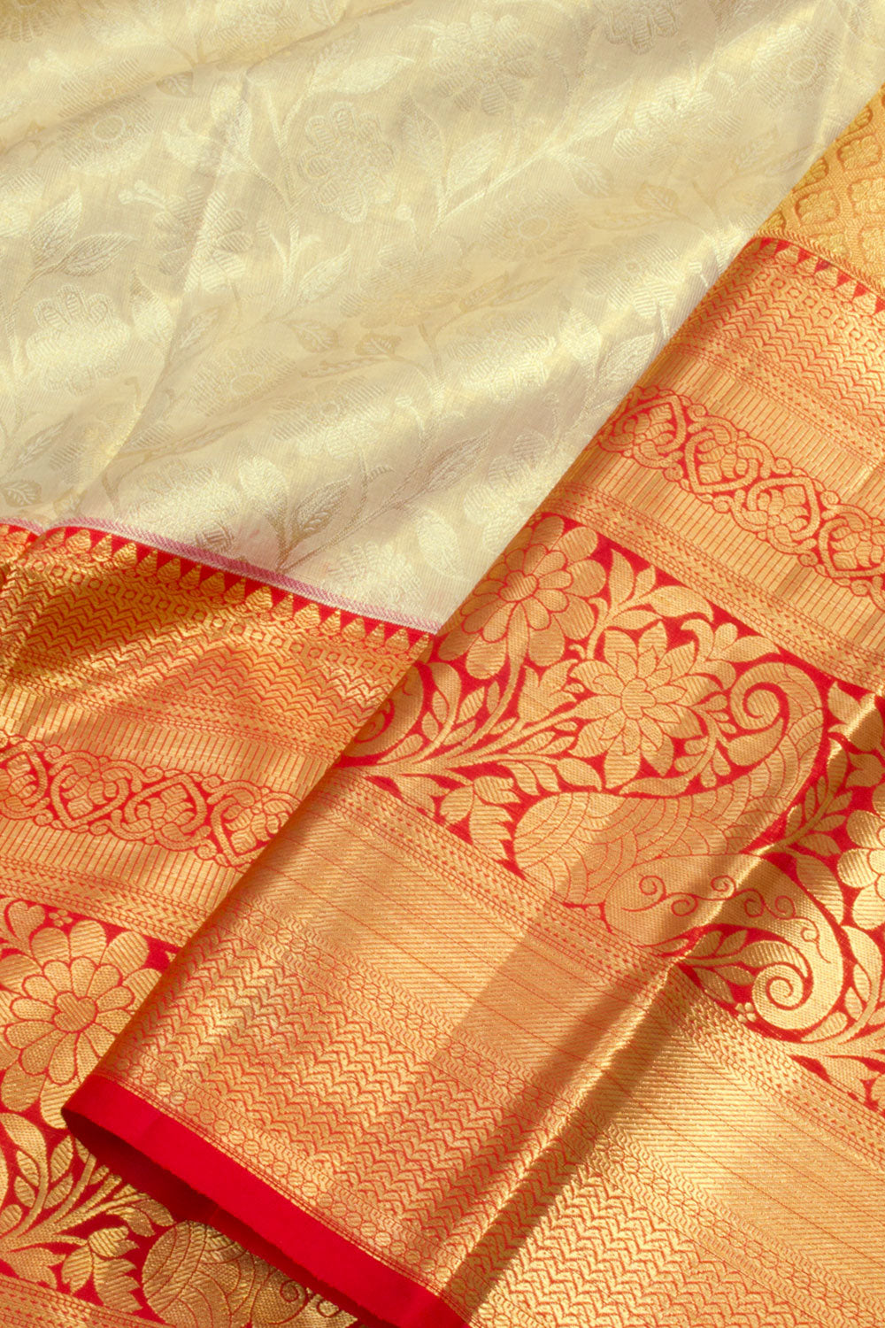 Cream Handloom Pure Silk Tissue Zari Dharmavaram Saree 10061245
