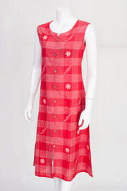 Red Hand Embroidered Cotton Dress 10061690