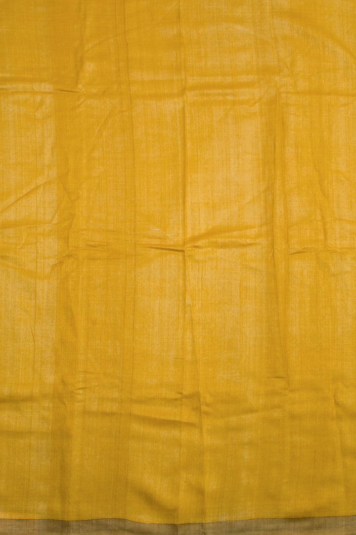 Yellow Hand Block Printed Tussar Silk 3-Piece Salwar Suit Material 10061843