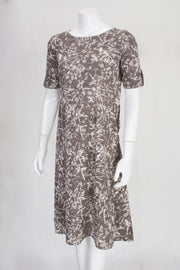 Grey Handcrafted Batik Printed Cotton A line Dress 10062161