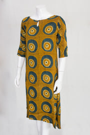 Mustard Yellow Ajrakh Printed A line Model Silk Kurta 10062167