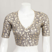 Grey Aari Embroidered Banarasi Silk Cotton Blouse 10062279