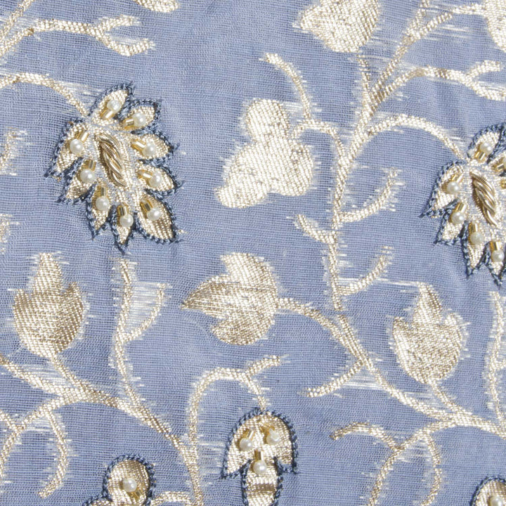 Grey Aari Embroidered Banarasi Silk Cotton Blouse 10062282