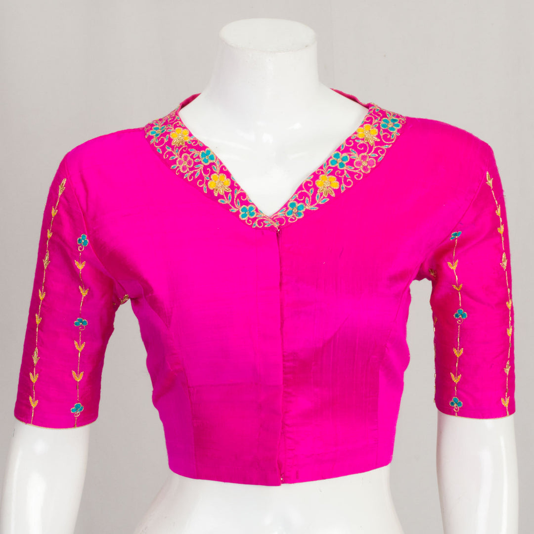 Pink Aari Embroidered Raw Silk Blouse 10062284
