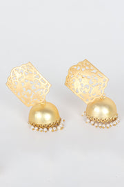 Handcrafted Gold Tone Trellis Design Brass Earrings 10061351