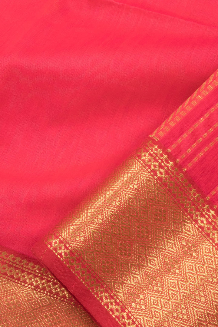 Folly Pink Handloom Maheswari Silk Cotton Saree 10060268