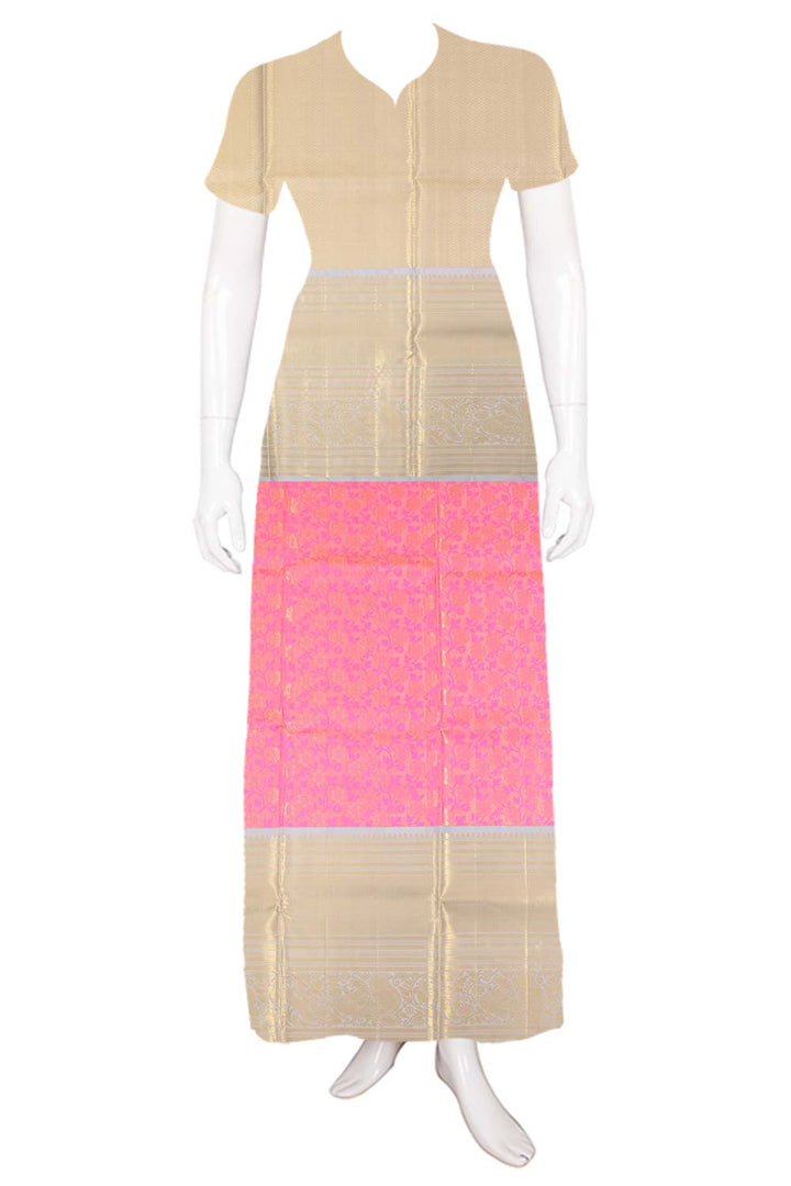Bright Pink Kanjivaram Tissue Pattu Pavadai Material 10059623