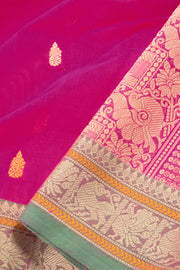 Bright Pink Handwoven Kanchi Cotton Saree 10059972