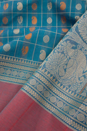 Bondi Blue Handwoven Kanchi Cotton Saree 10059973