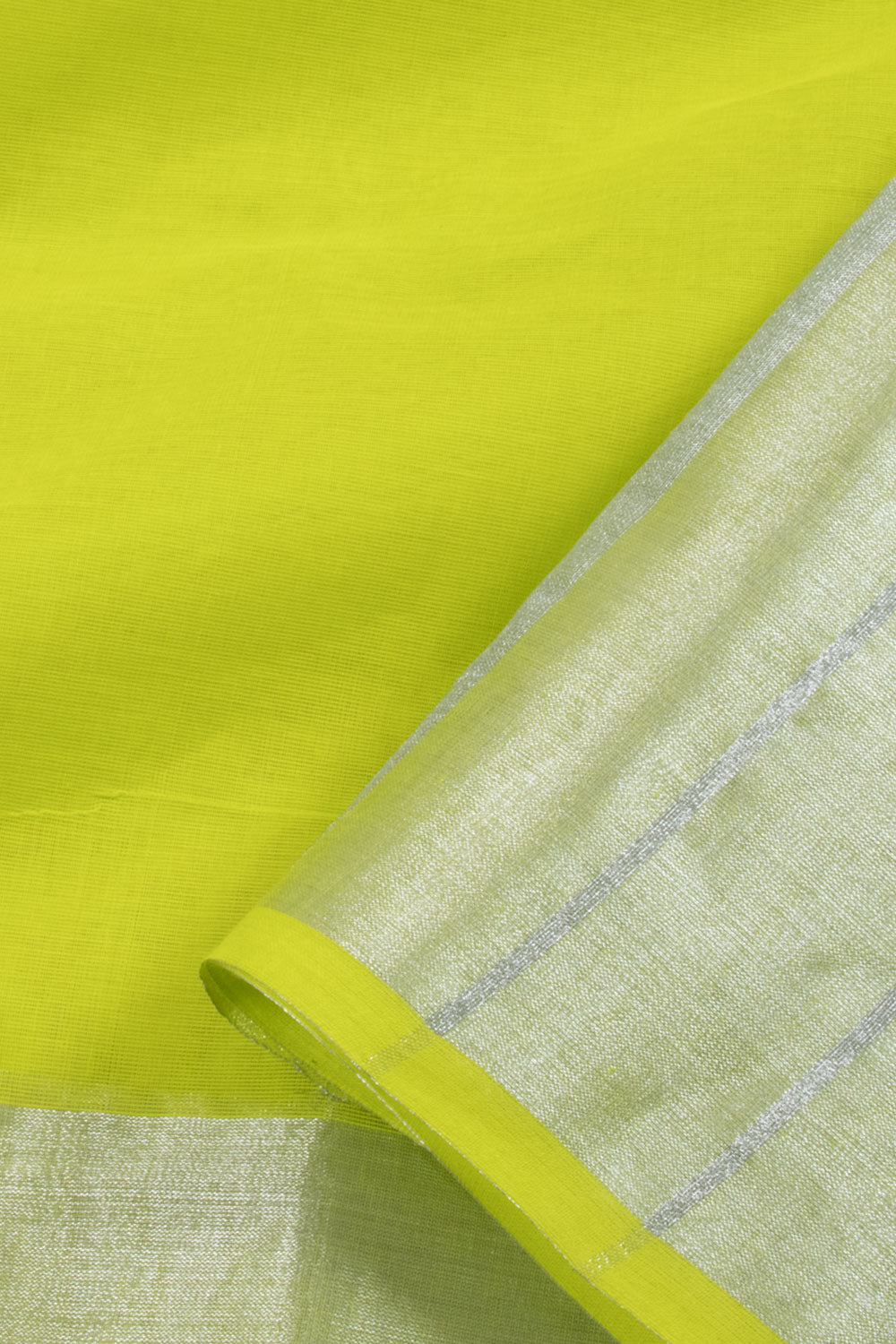 Lime Green Handwoven Solapur Cotton Saree 10060207