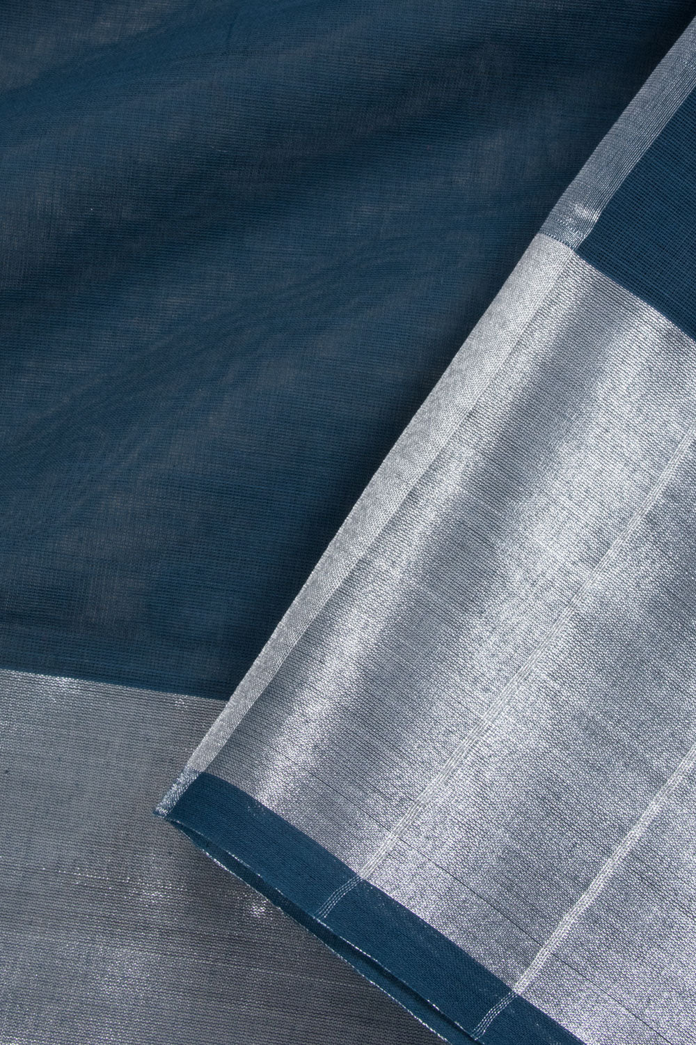 Teal Blue Handwoven Solapur Cotton Saree 10060209