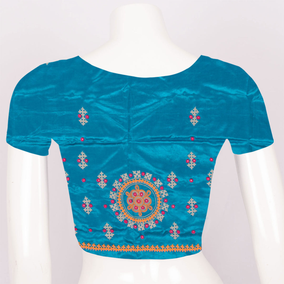 Turquoise Blue Rabari Embroidered Mashru Blouse Material 10059170
