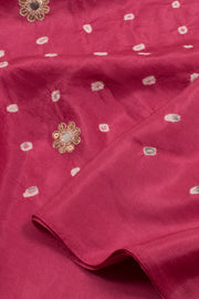 Berry Red Handcrafted Bandhani Mulberry Silk Saree 10059050