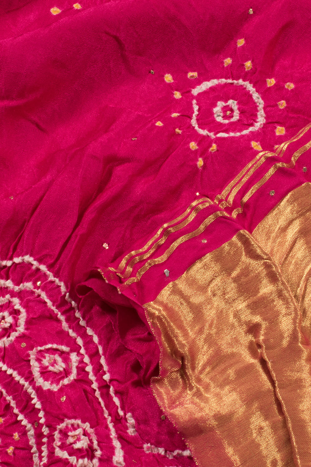 Rani Pink Handcrafted Bandhani Gajji Silk Saree 10059594