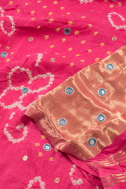 Hot Pink Handcrafted Bandhani Gajji Silk Saree 10059603