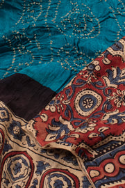 Mediterranean Blue Handcrafted Ajrakh Printed Bandhani Gajji Silk Saree 10059605