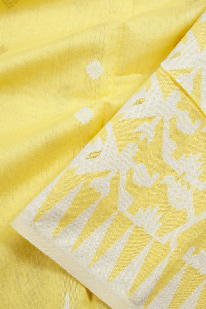 Maize Yellow Handloom Jamdani Style Cotton Saree 10061446