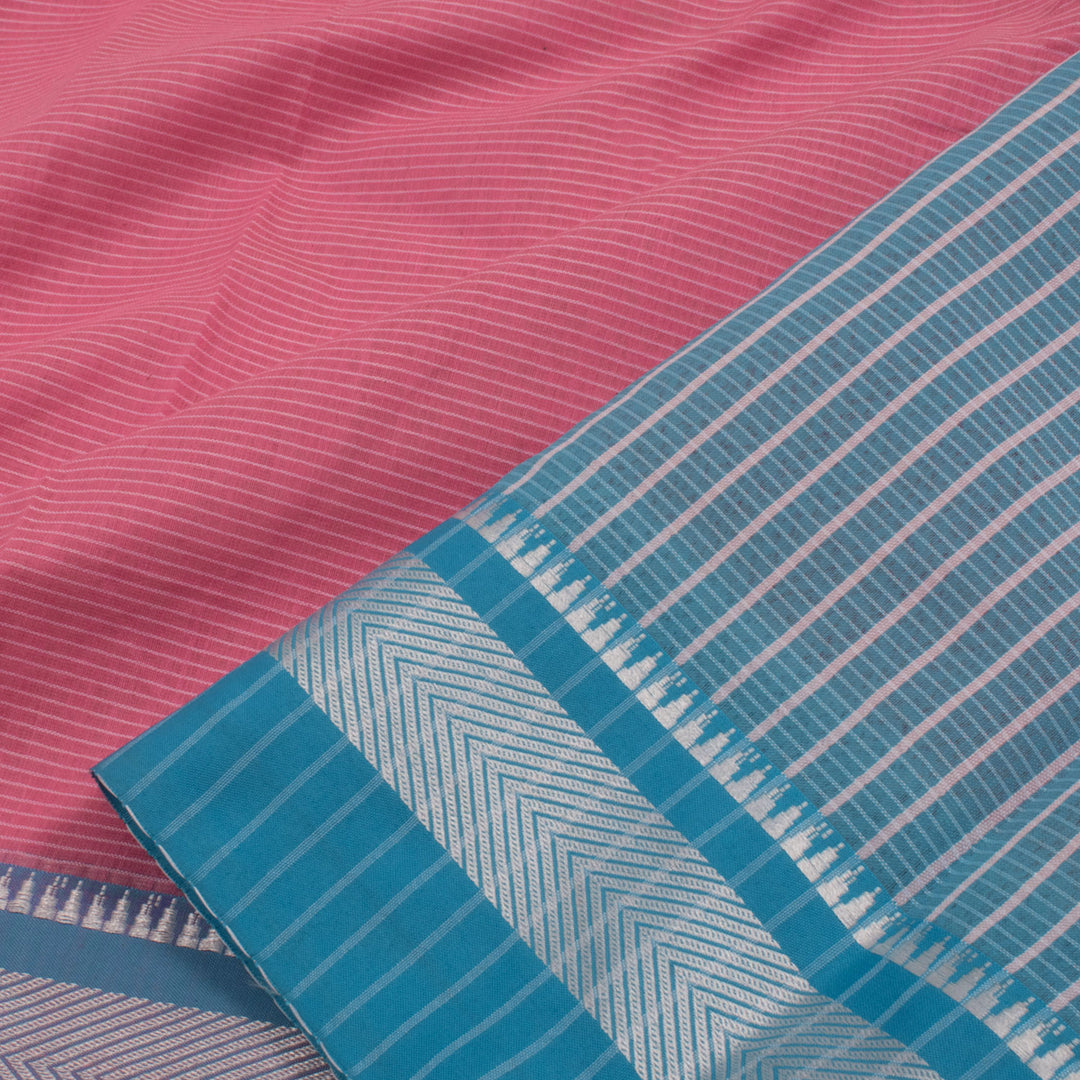 Handloom Narayanpet Cotton Saree with Stripes Design and Temple Border
